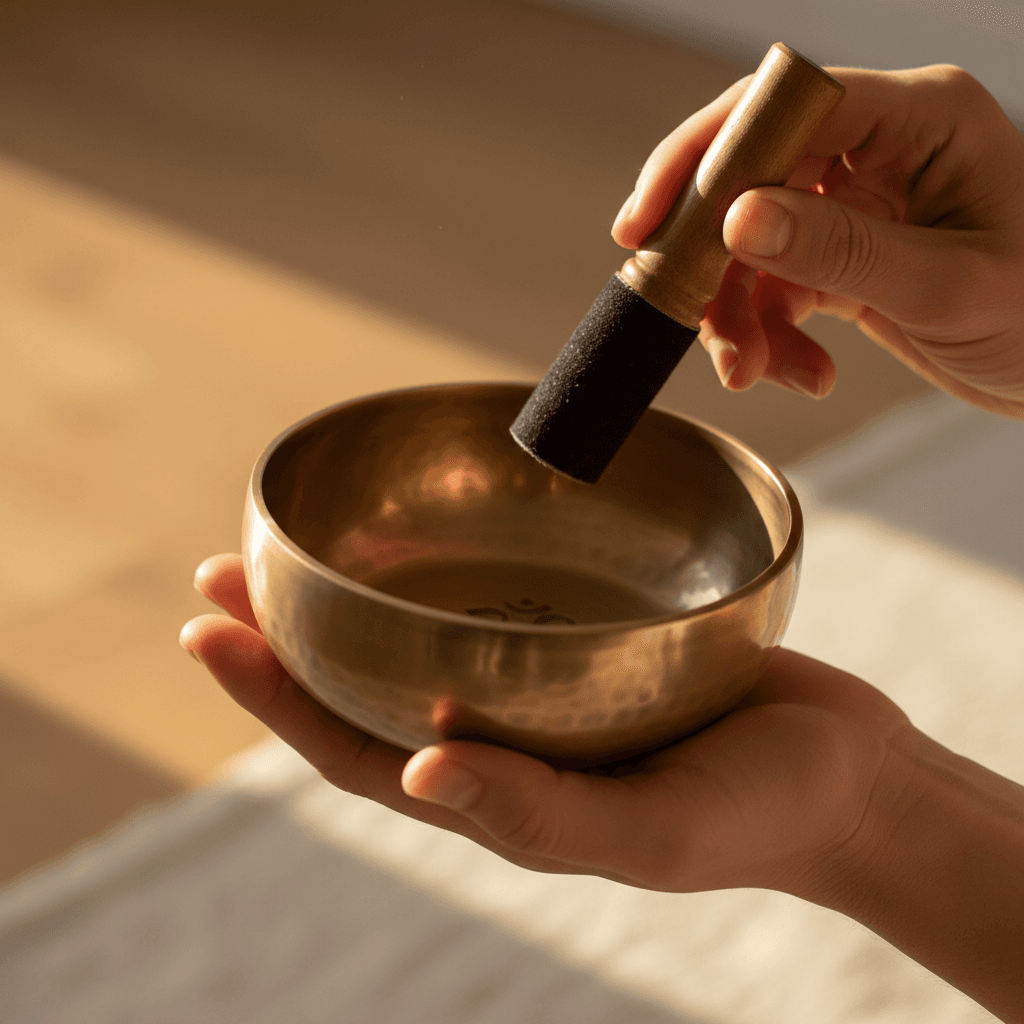 Sound bowl and mallet in healing practice